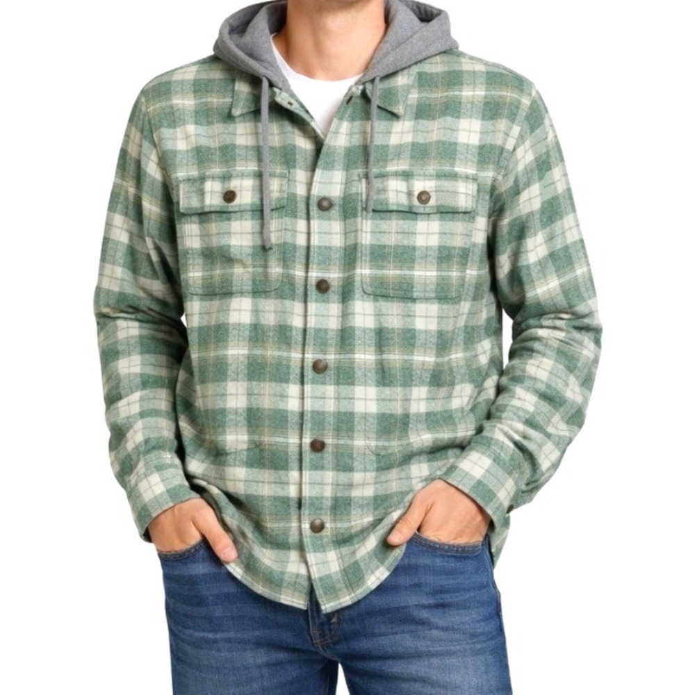 Buffalo David‎ Men's Jakeim Plaid Flannel Hooded Shirt-Jacket Rain Forest size S
